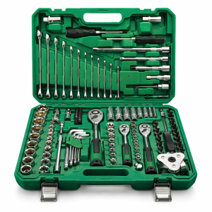 AutoPro 121 részes autószerelő szerszámkészlet kofferben – racsnis dugókulcs készlet, imbusz, bit, villáskulcs és csavarhúzó szett autó javításhoz