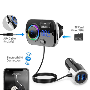Bluetooth autós FM transzmitter és gyorstöltő – kihangosítóval, LED kijelzővel, dupla USB porttal BC49BQ