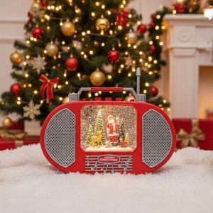 Karácsonyi zenélő lámpás retro rádió hóeffektussal